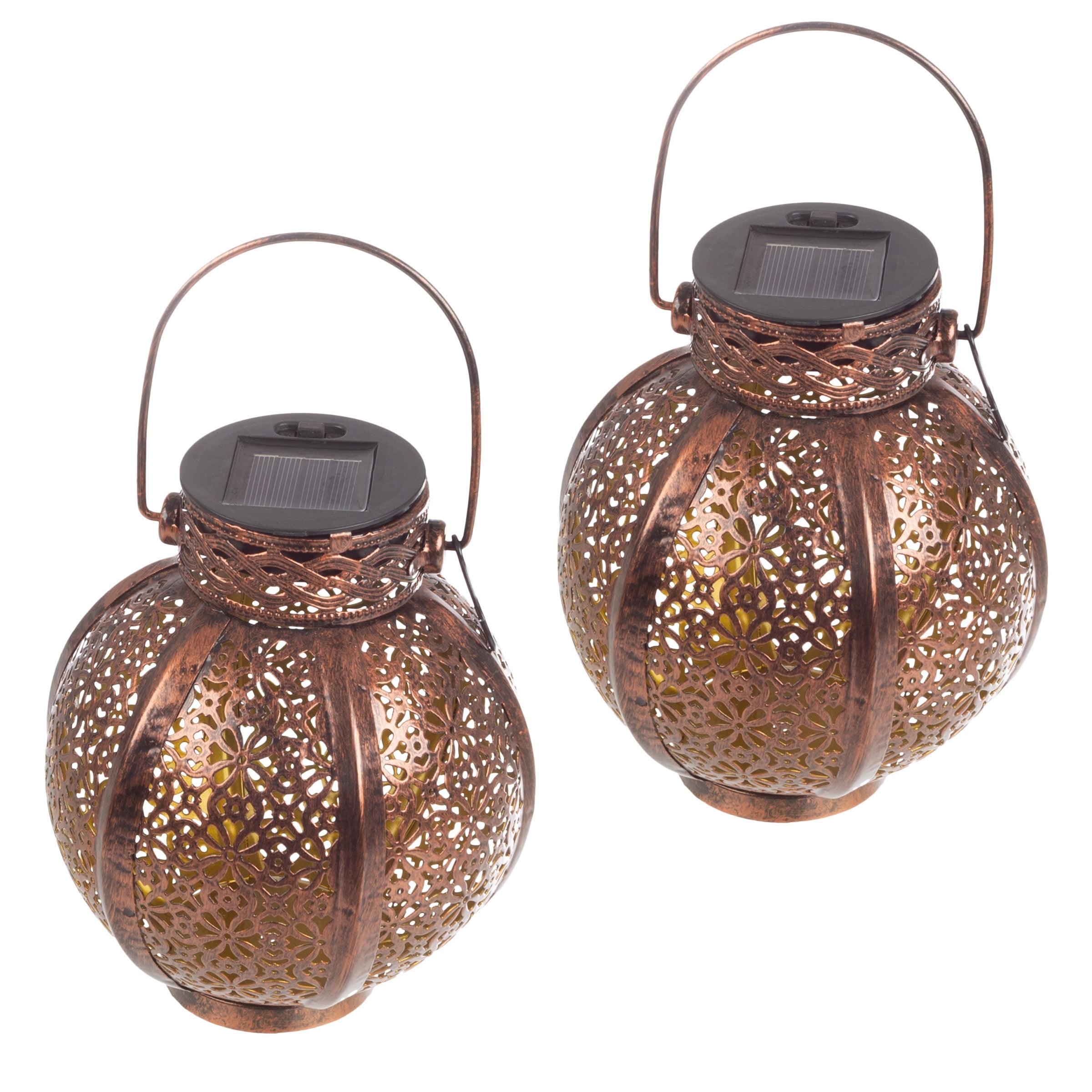 Pure Garden 2 Solar Outdoor Lights - Hanging Or Tabletop Rechargeable LED Lantern With Hooks- Outdoor Decor (Set of 2)
