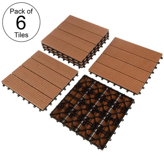 Deck Tiles - 6-Pack Wood Plastic Composite Interlocking Patio Tiles - 5.8SQFT Outdoor Flooring for Balcony, Porch, and Garage by Pure Garden