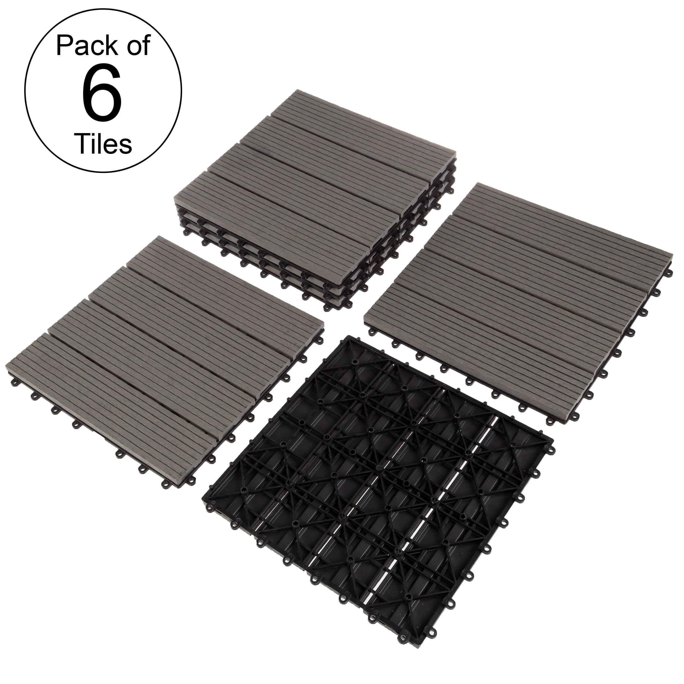 Deck Tiles - 6-Pack Wood Plastic Composite Interlocking Patio Tiles - 5.8SQFT Outdoor Flooring for Balcony, Porch, and Garage by Pure Garden