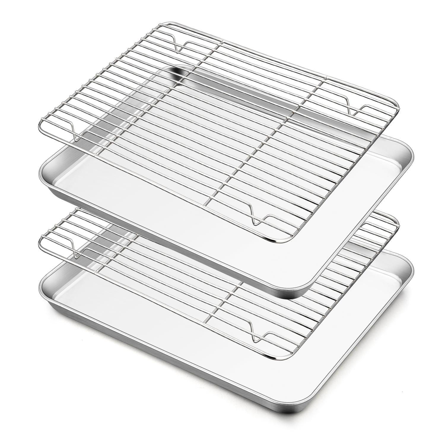 Walchoice Baking Sheet with Rack Set (2 Pans + 2 Racks), Stainless Steel Large Cookie Sheet with Wire Cooling Racks for Baking Cooking Roasting, Dishwasher Safe - 16” x12”