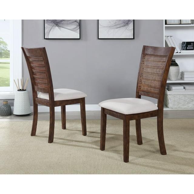 Walden Cane Back Dining Chair with  Brown Base and Linen White Fabric Seat