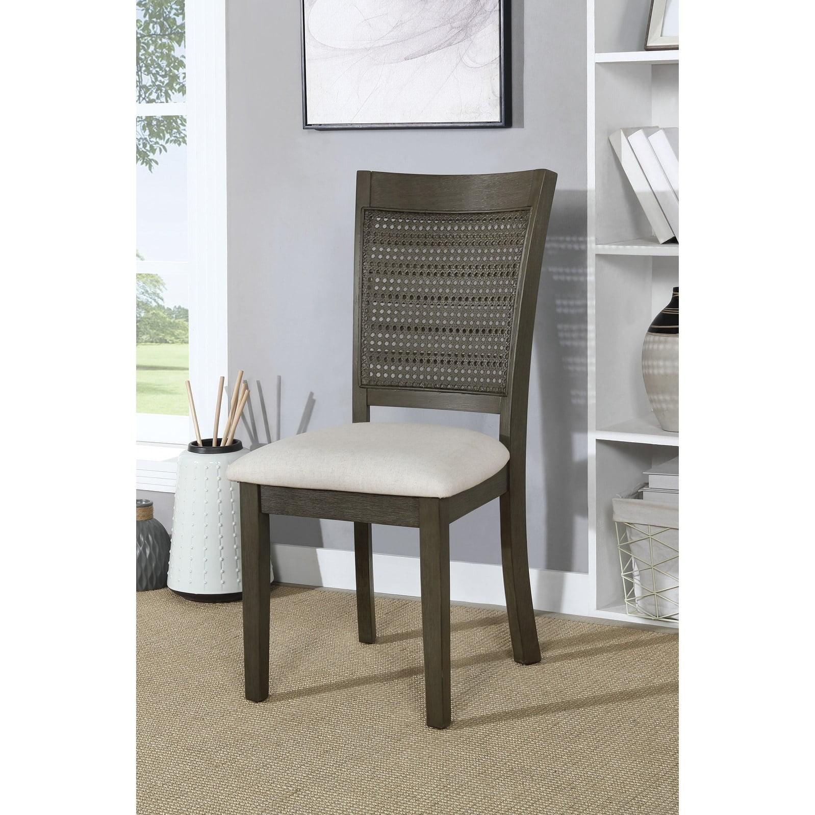 Walden Cane Back Dining Chair  with Gray Base and Linen White Fabric Seat