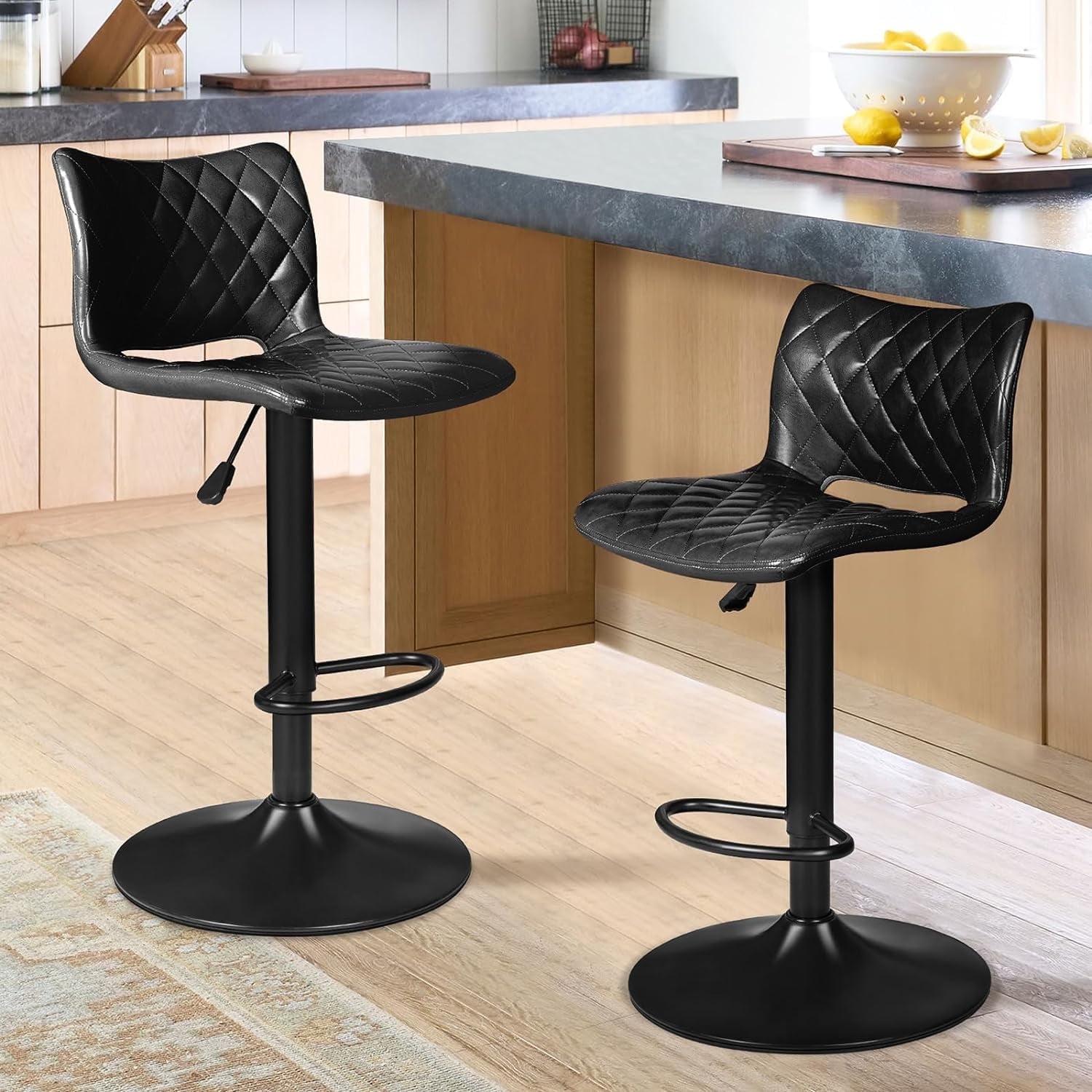 Waleaf Swivel Counter Height Bar Stools Set of 2,Adjustable PU Leather Dining Barstools with Footrest