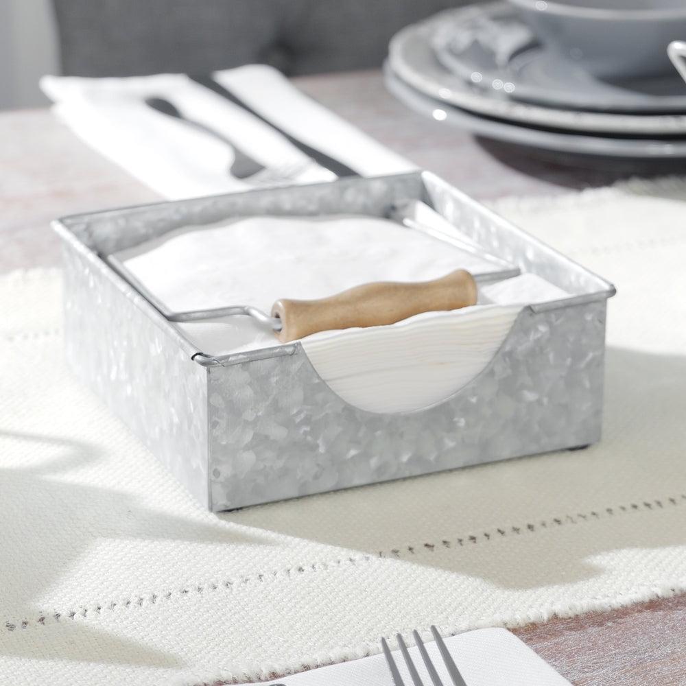 Galvanized Metal and Wood Farmhouse Napkin Holder