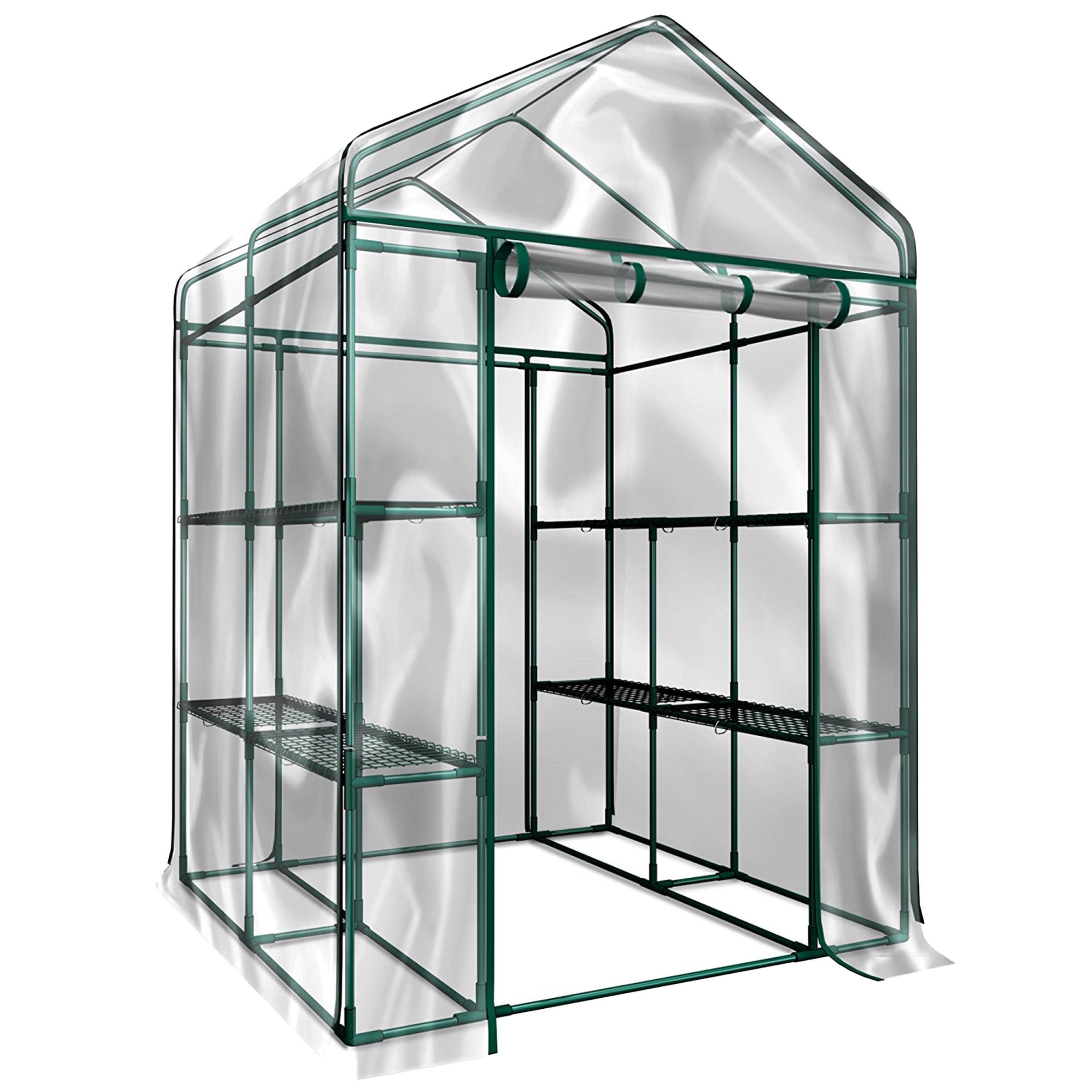 Clear PVC Walk-In Greenhouse with 8 Sturdy Shelves