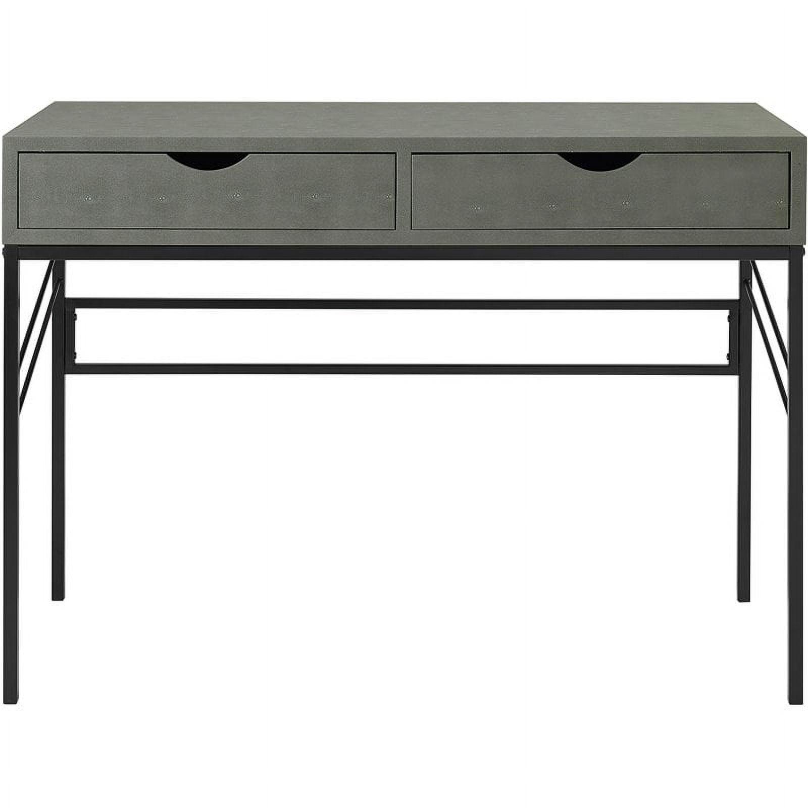 Modern Faux Shagreen 44" Gray Writing Desk with Fabric-Lined Drawers
