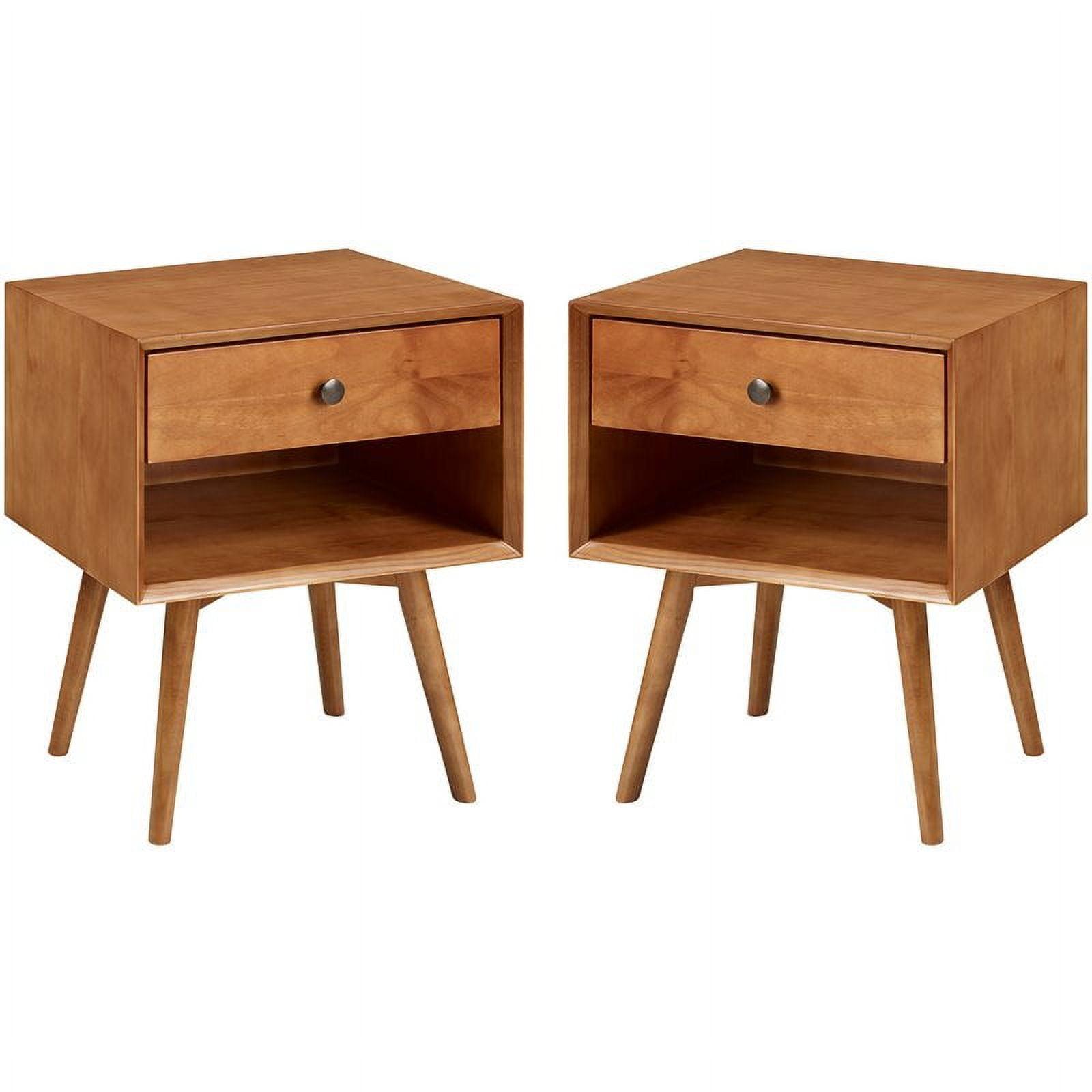 Walker Edison 2-Piece Mid-Century Solid Pine Wood Bedroom Nightstand in Caramel