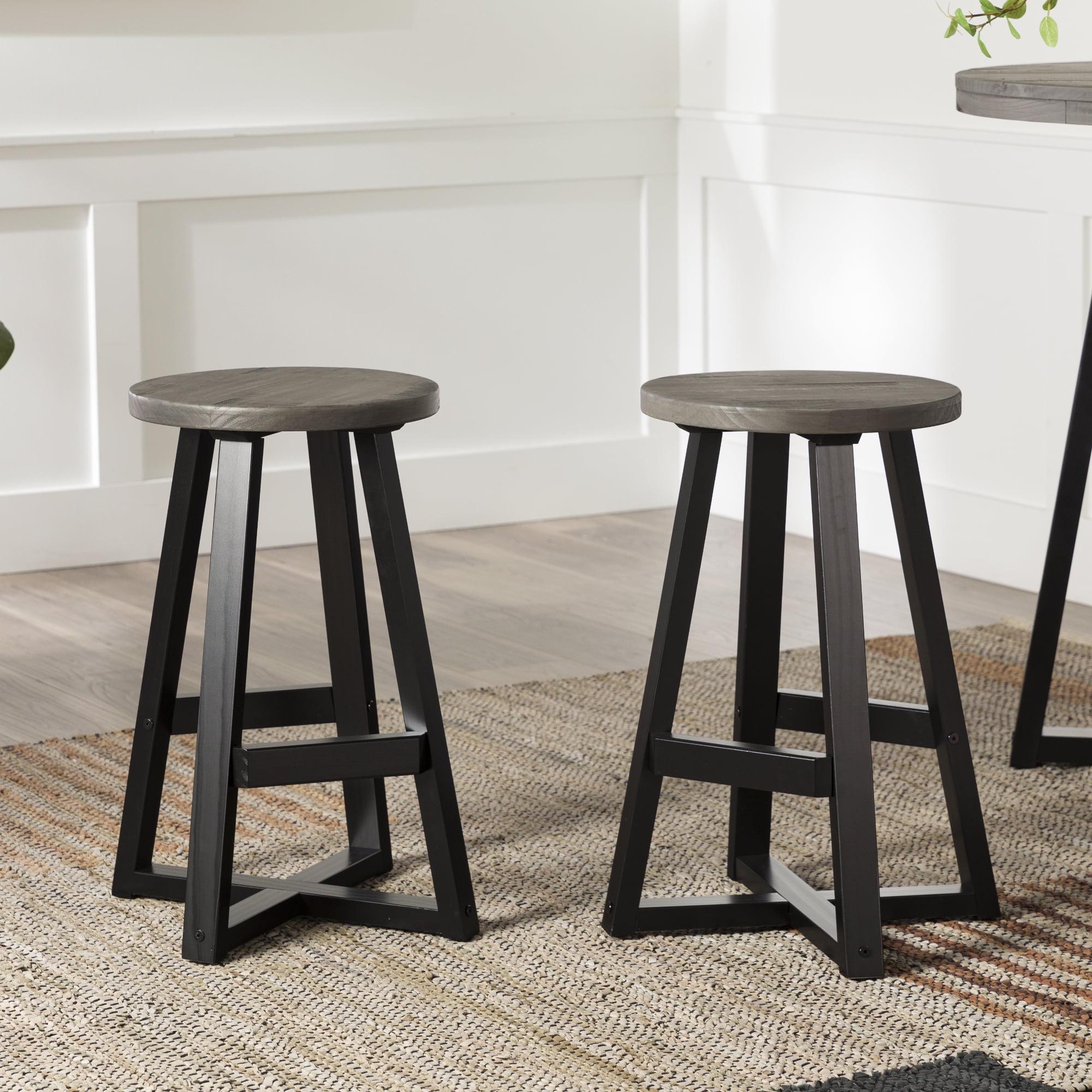 24" Gray and Black Distressed Wood Bar Stool