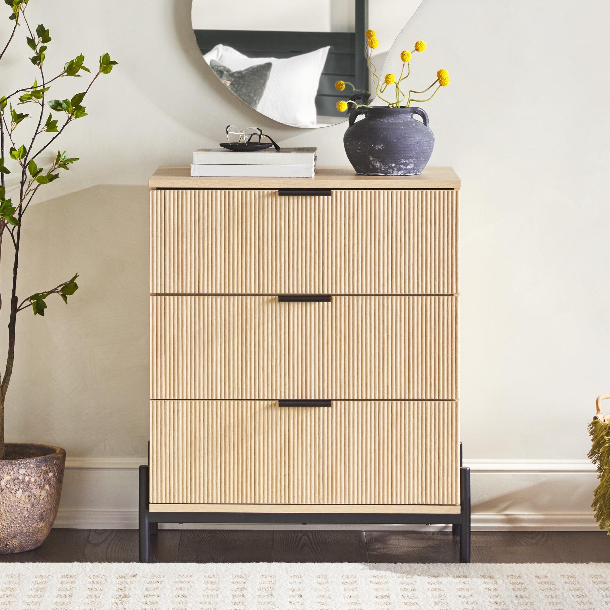 Millwood Pines Mid-Century 3-Drawer Chest with Reeded Drawer Fronts, Coastal Oak