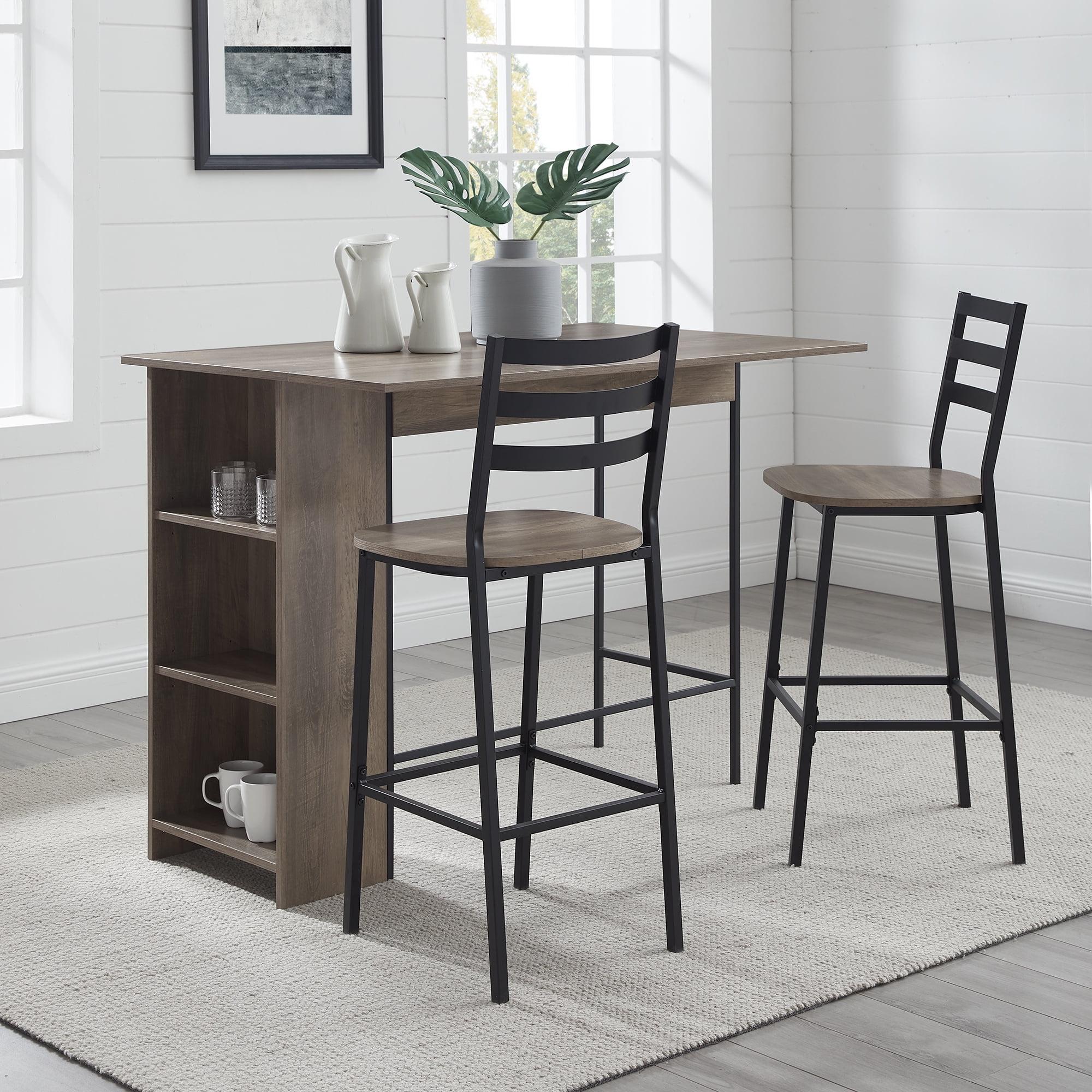 Grey Wash MDF and Metal Drop Leaf Counter Height Dining Set