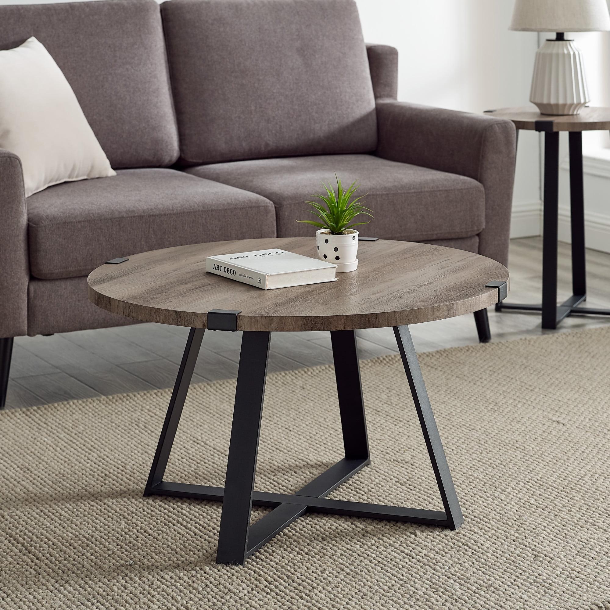Walker Edison 30" Metal Wrap Round Coffee Table - Grey Wash/Black