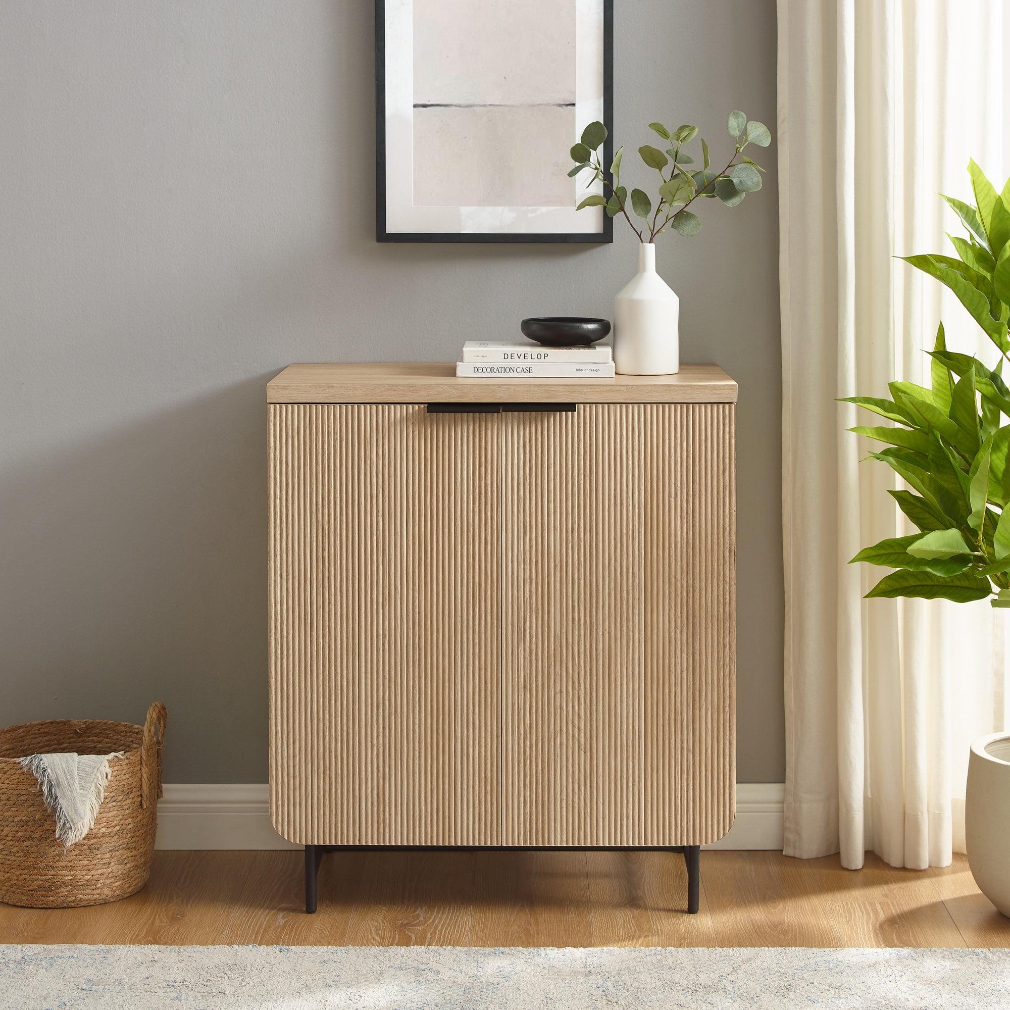 32" Coastal Oak and Black Fluted-Door Accent Cabinet