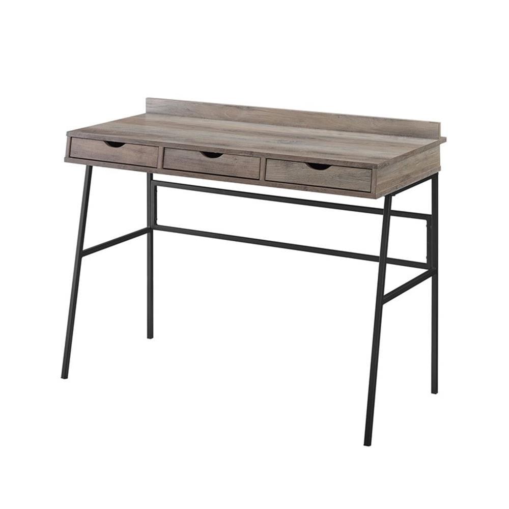 Walker Edison 42" Engineered Wood 3-Drawer Angled Front Desk in Gray Wash