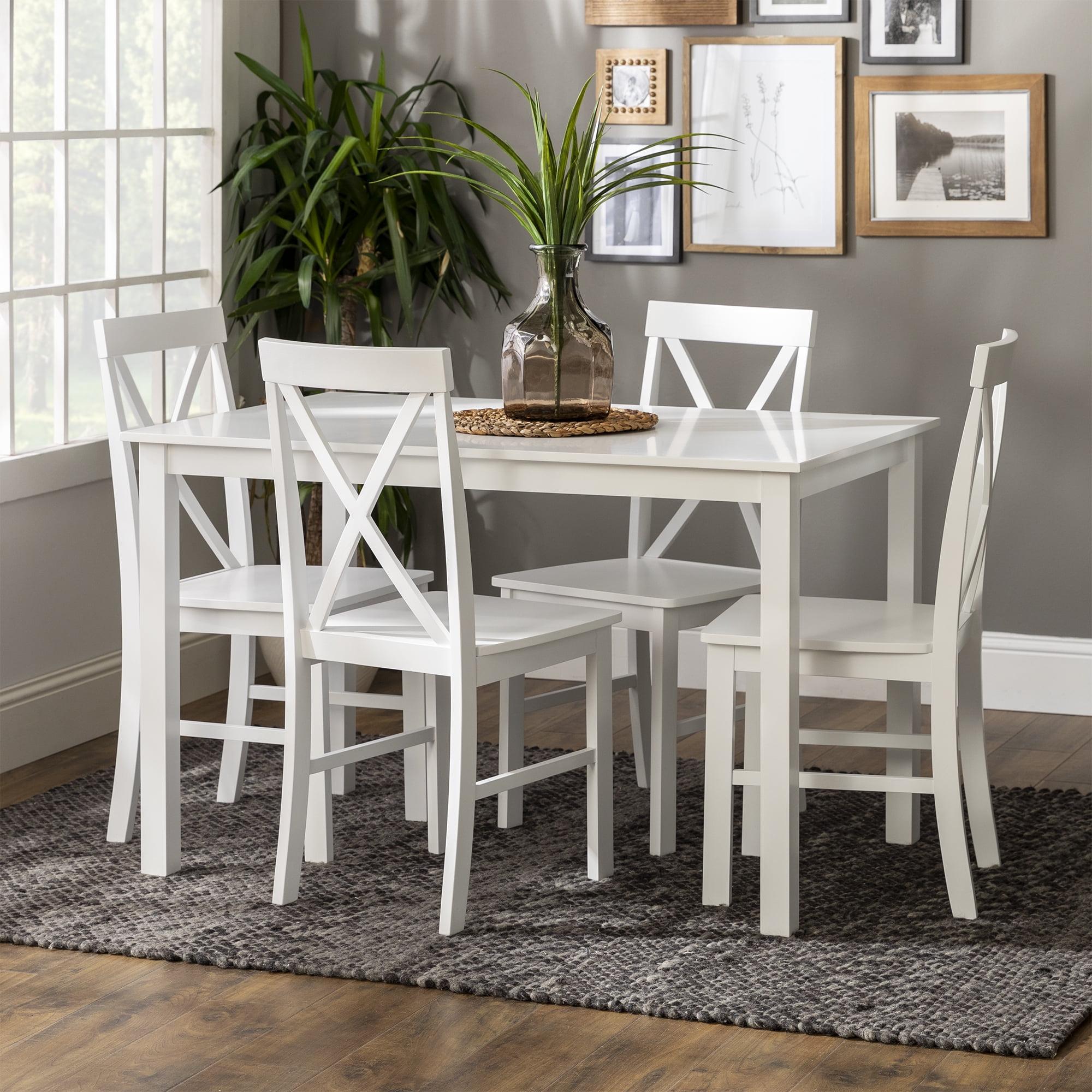 Farmhouse White 5-Piece Solid Rubberwood Dining Set with X-Back Chairs