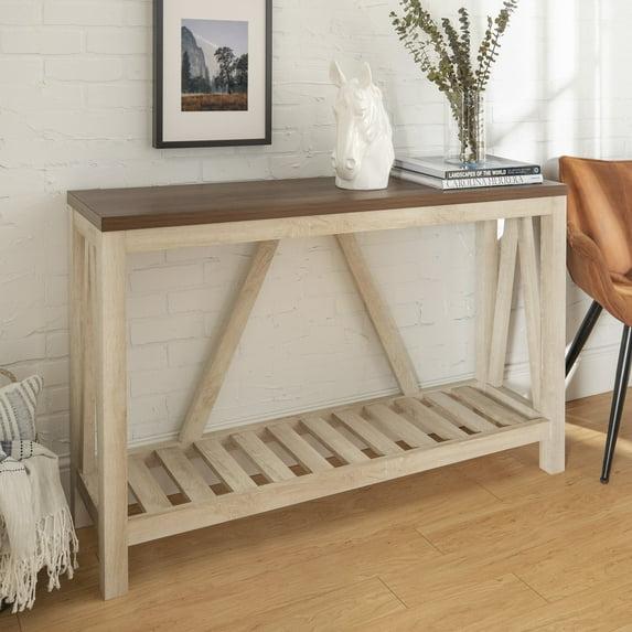 Walker Edison Modern Farmhouse and Oak Console Table, Dark Walnut/White Oak