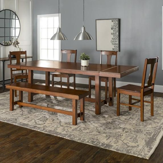 Walker Edison 6-Piece Distressed Dark Oak Wood Dining Set with Bench