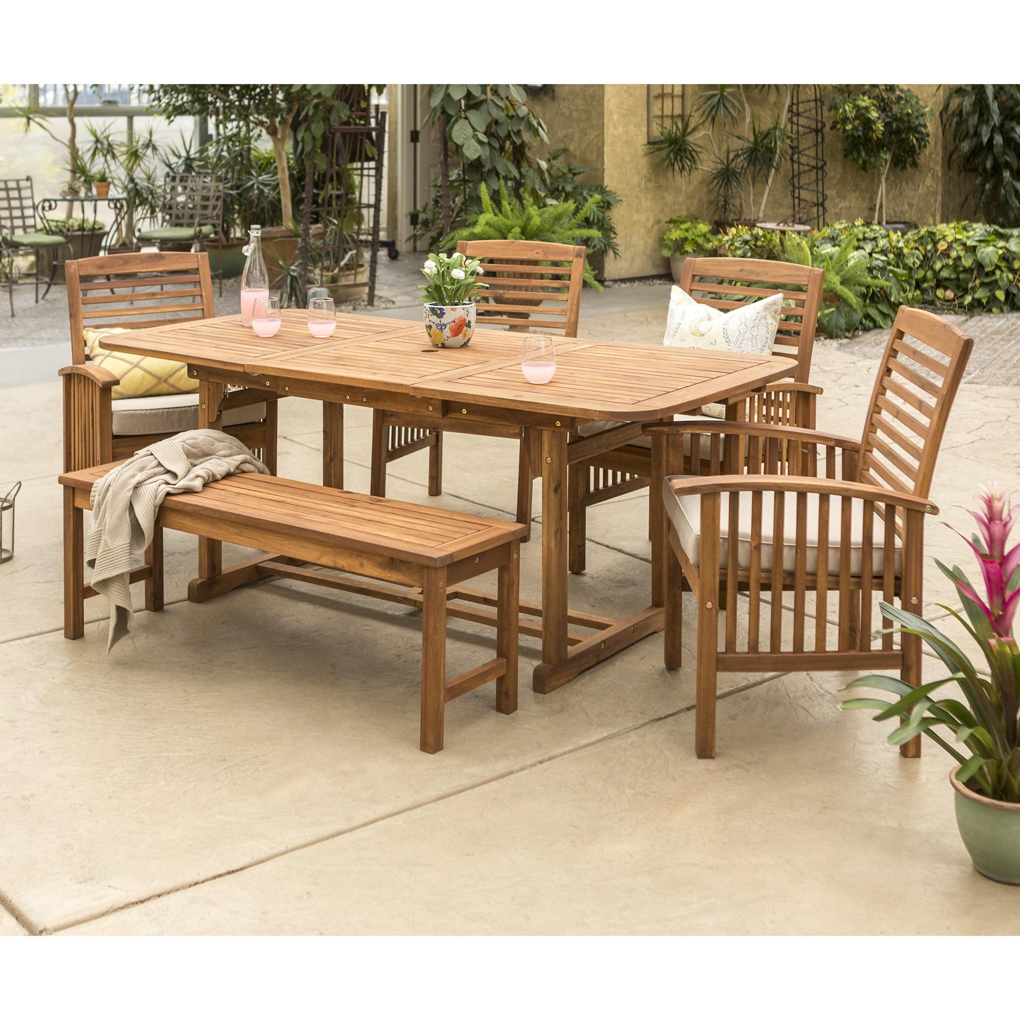 Walker Edison 6-Piece Outdoor Patio Dining Set with Cushions, Brown