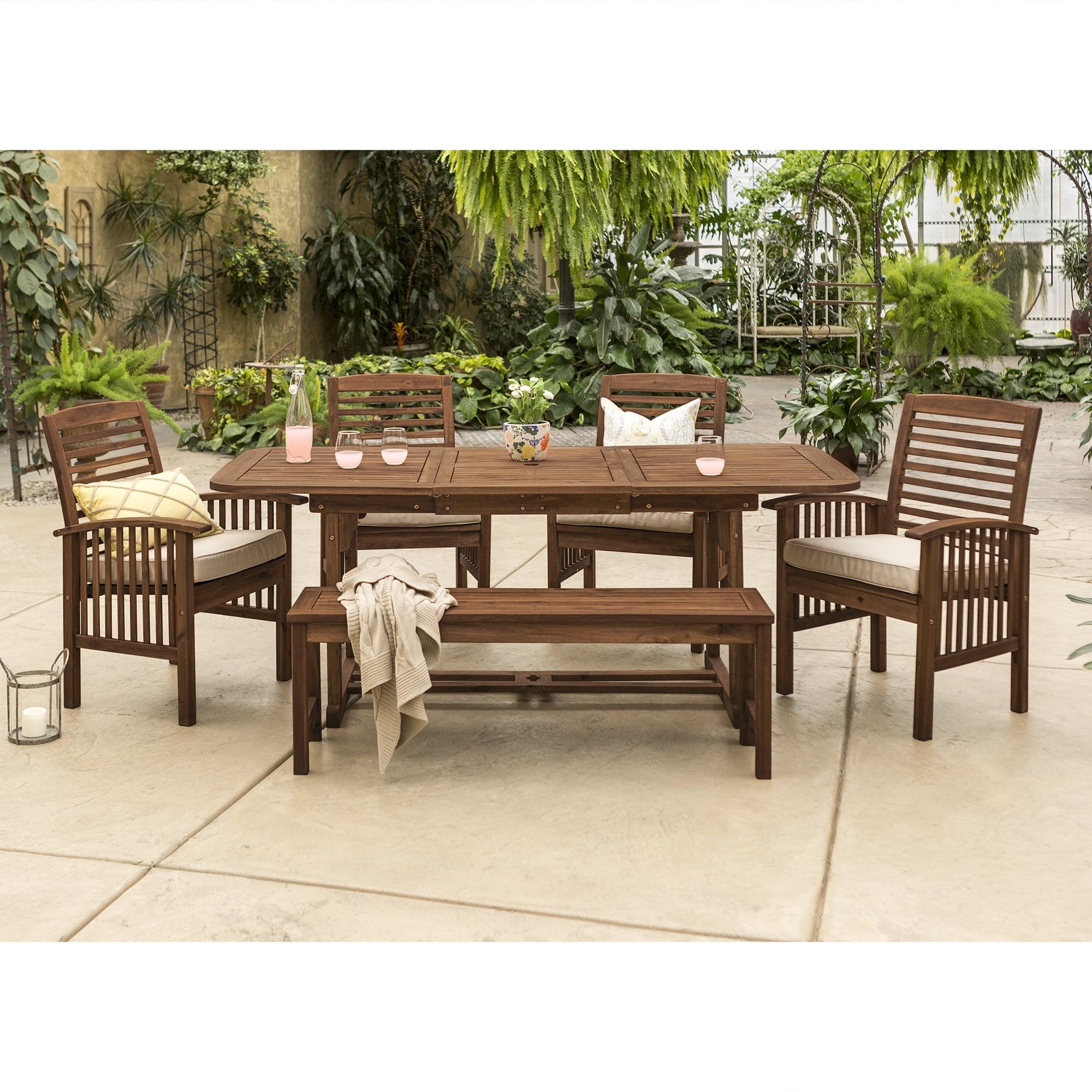 Walker Edison 6-Piece Outdoor Patio Dining Set with Cushions, Dark Brown