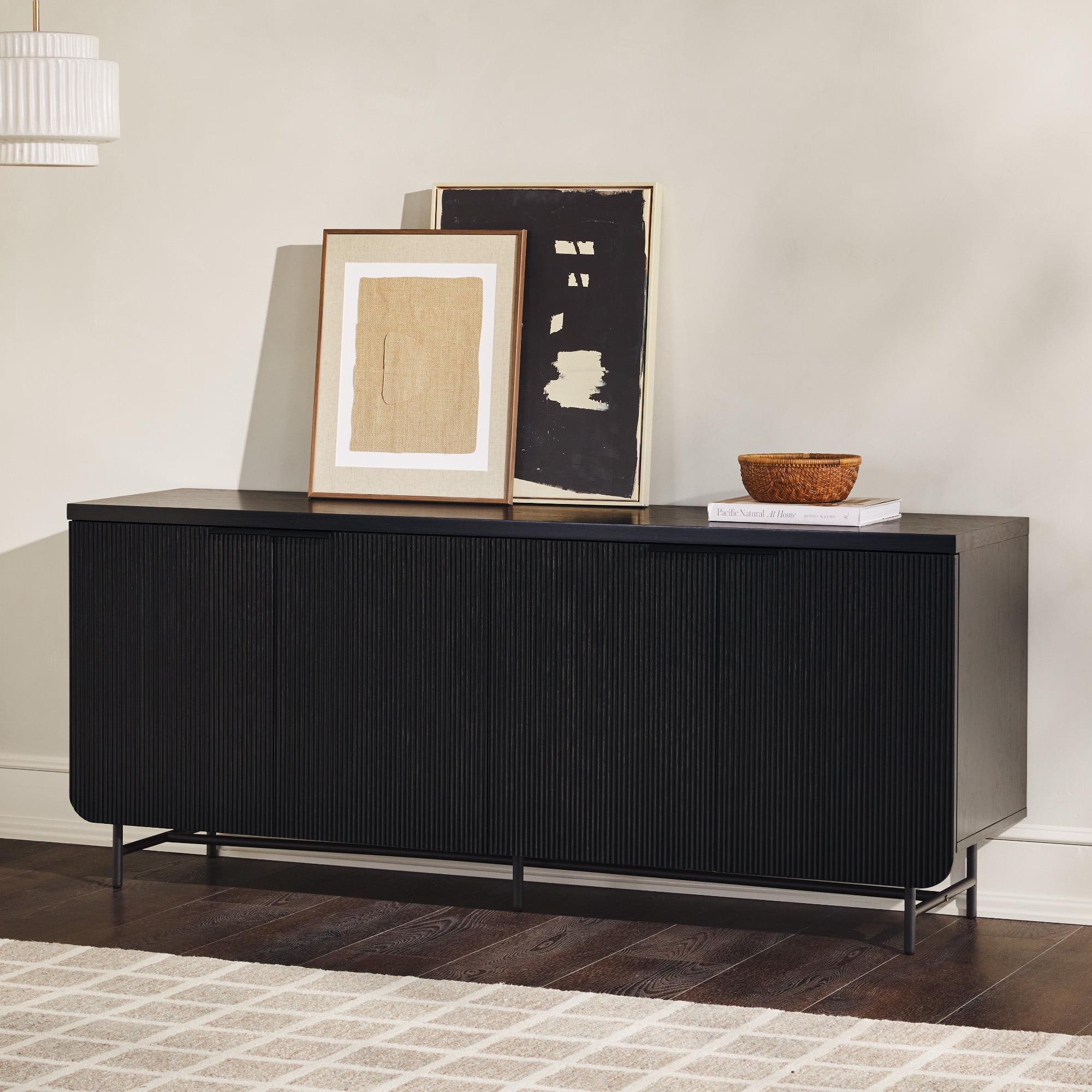 Walker Edison 69" Scandinavian 4-Door Reeded-Front Sideboard, Black