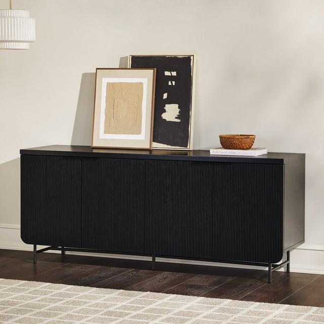 Walker Edison 69" Scandinavian 4-Door Reeded-Front Sideboard, Black