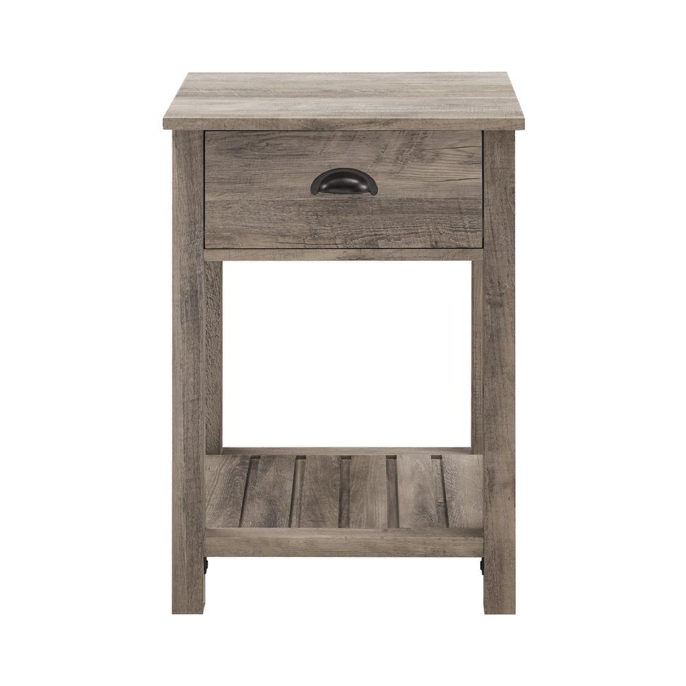 Walnut Finish Farmhouse Style Nightstand with Metal Accents