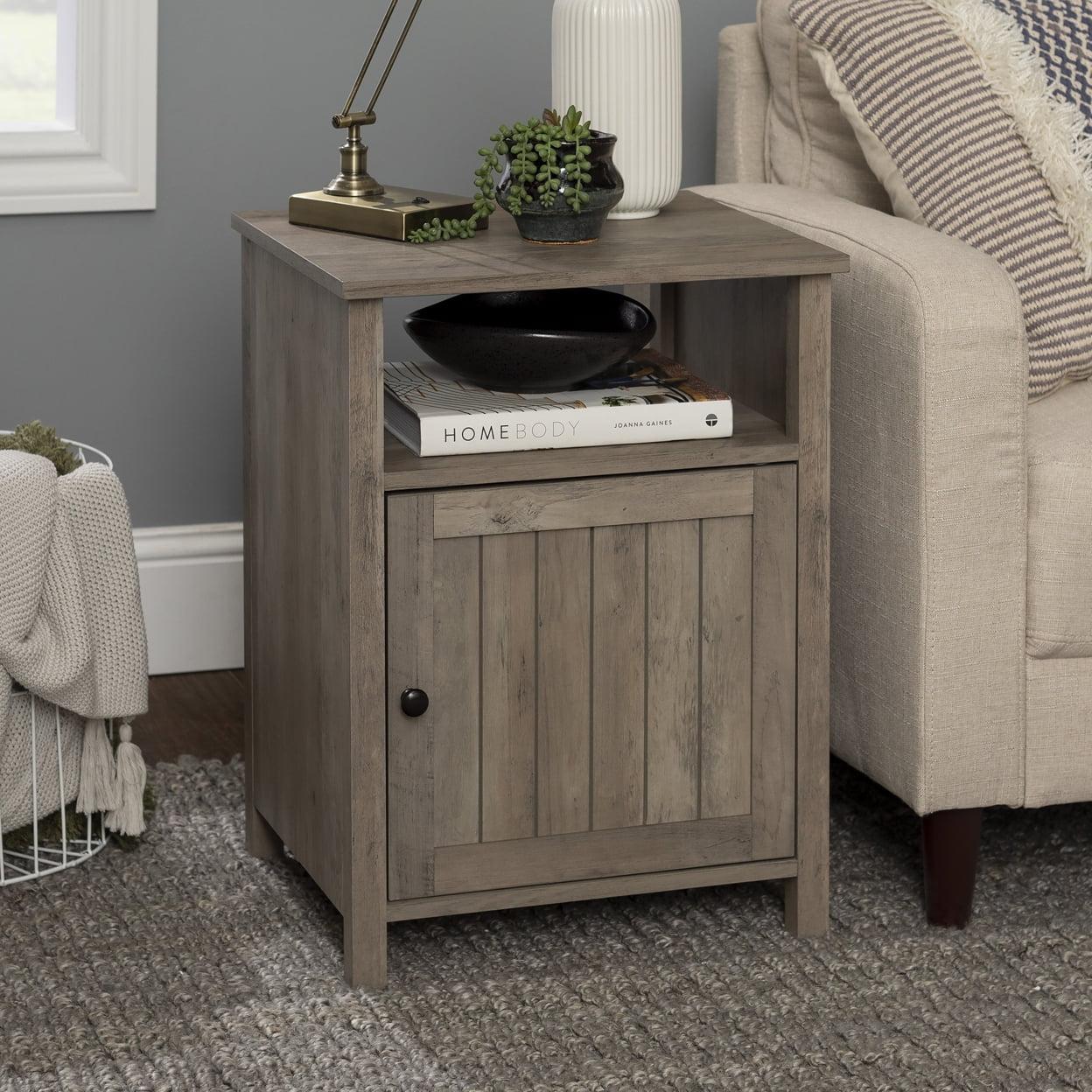 Simplicity Grooved Door Walnut & Metal Side Table with Storage