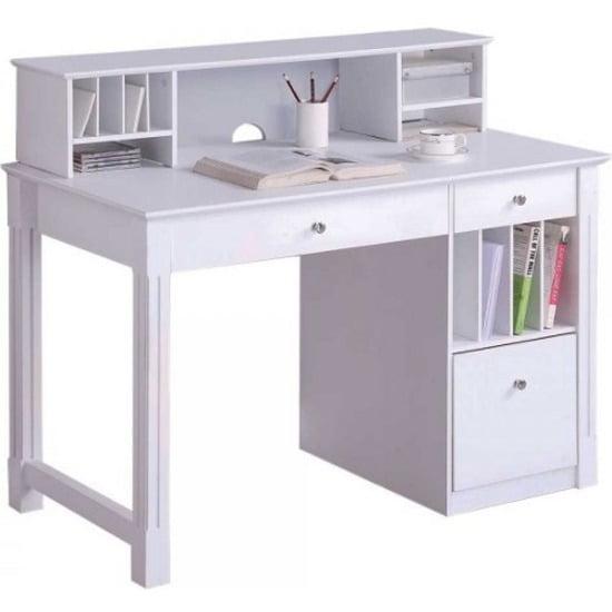 White Hardwood Computer Desk with Hutch and Drawers