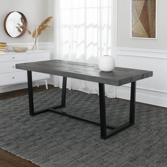 72" Modern Farmhouse Solid Wood Distressed Plank Top Dining Table Gray - Saracina Home