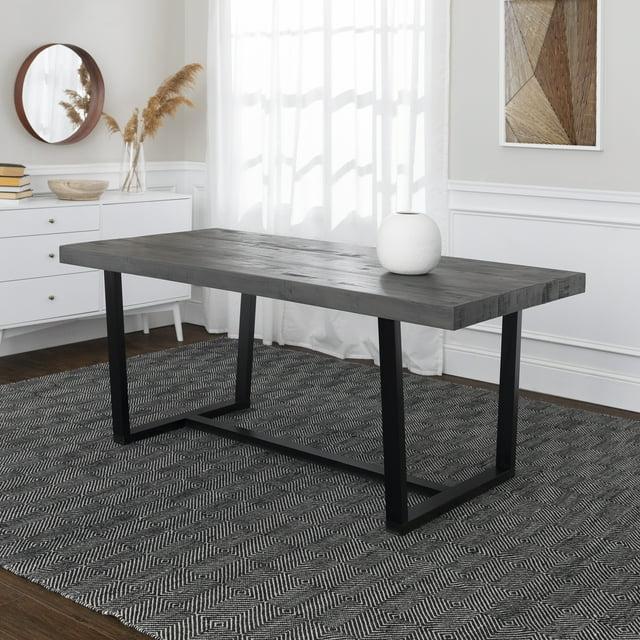 72" Modern Farmhouse Solid Wood Distressed Plank Top Dining Table Gray - Saracina Home