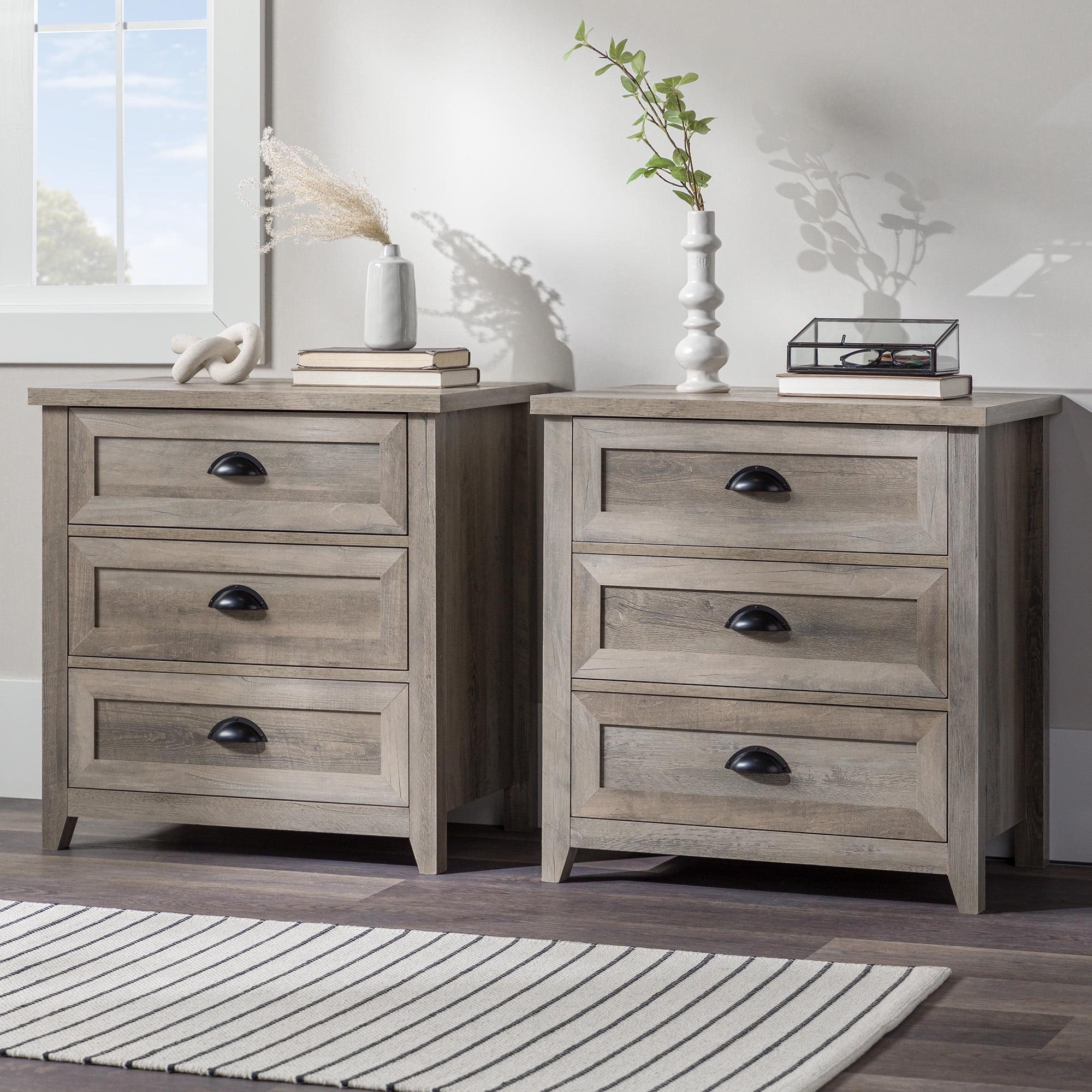 Set of 2 Fontella Transitional 3 Drawer Nightstands: Bedside Storage, Saracina Home