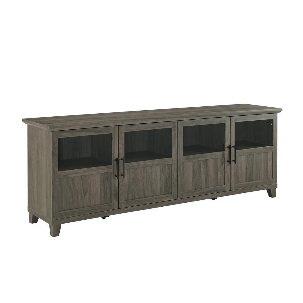 Slate Grey Farmhouse 70" TV Stand with Glass and Engineered Wood
