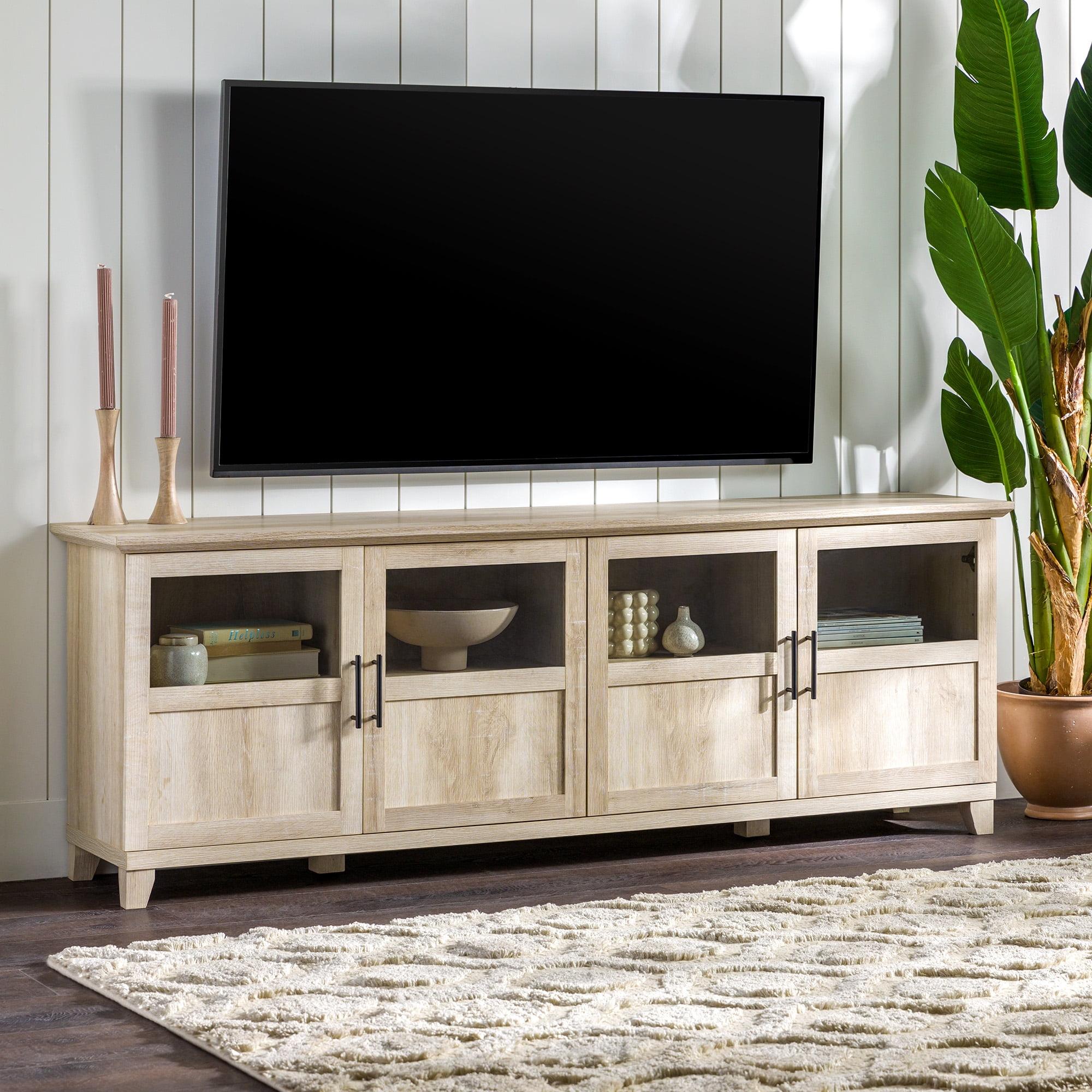 Walker Edison Farmhouse 4 Door TV Stand for TVs Up to 78", White Oak