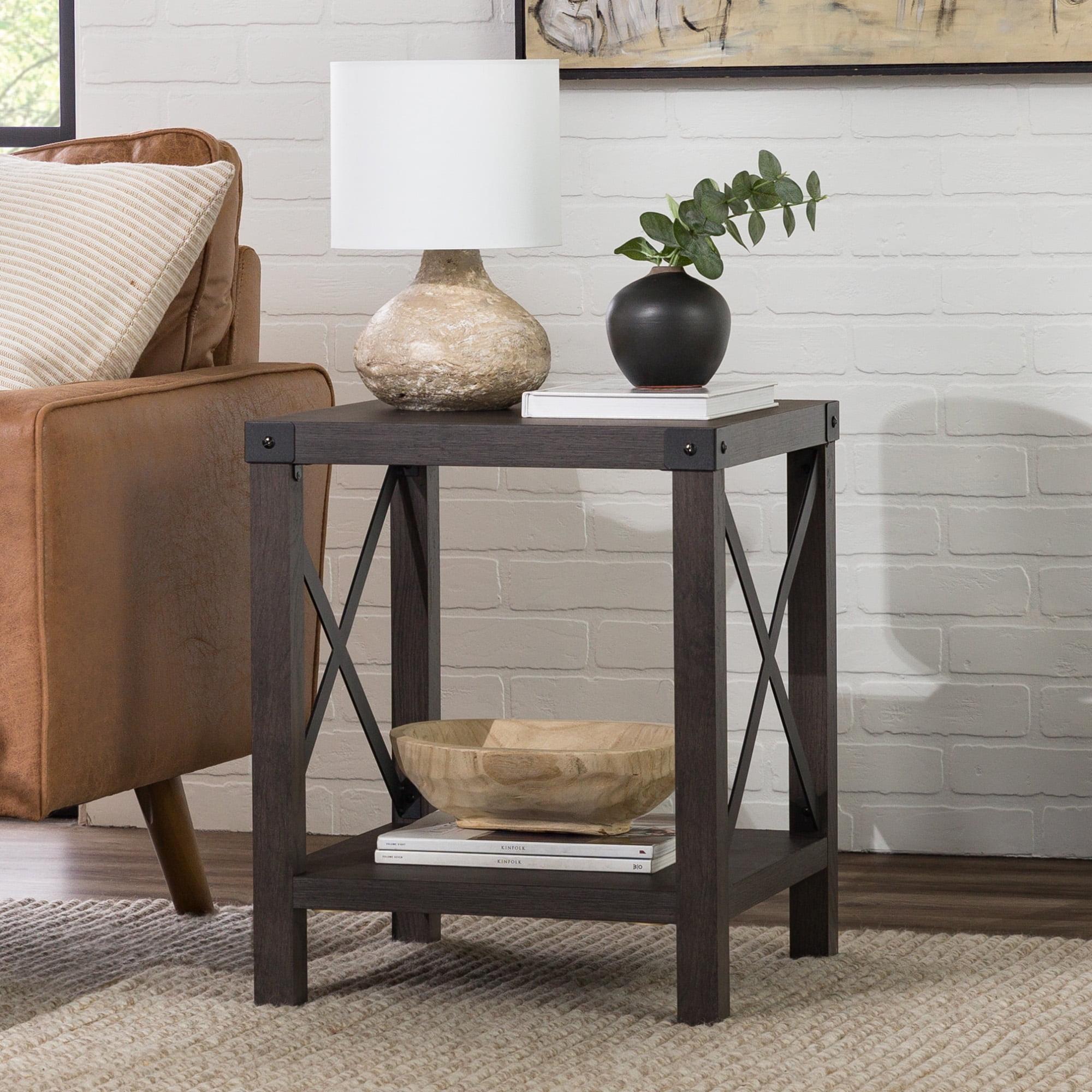 Walker Edison Farmhouse Open Storage Side Table, Sable