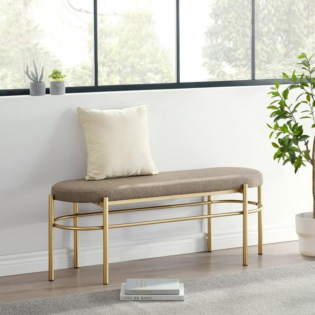 Walker Edison Glam Cushioned Bench, Taupe / Gold