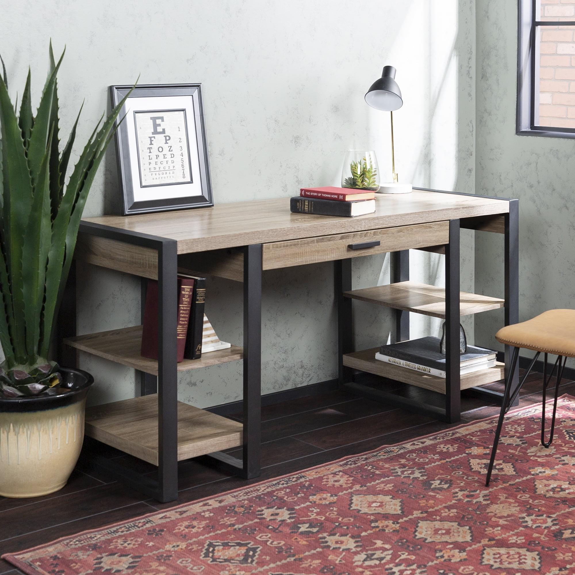 Walker Edison 60" Industrial Desk with USB Port, Driftwood Finish