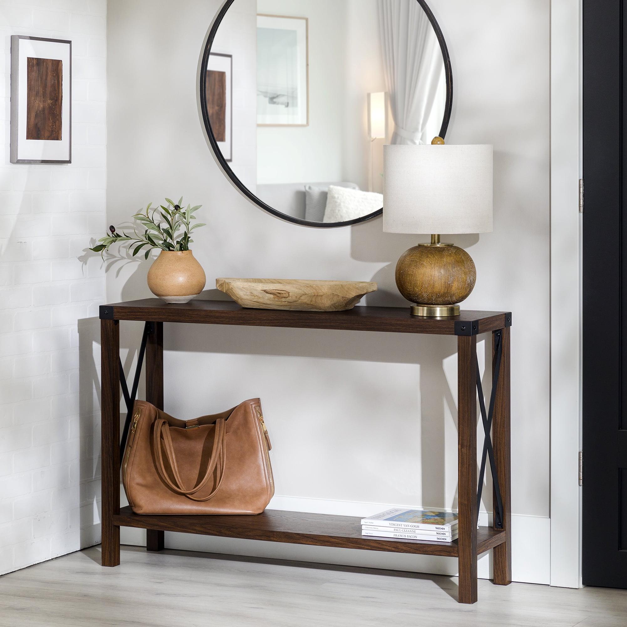 Walker Edison Magnolia Metal X Console Table, Dark Walnut