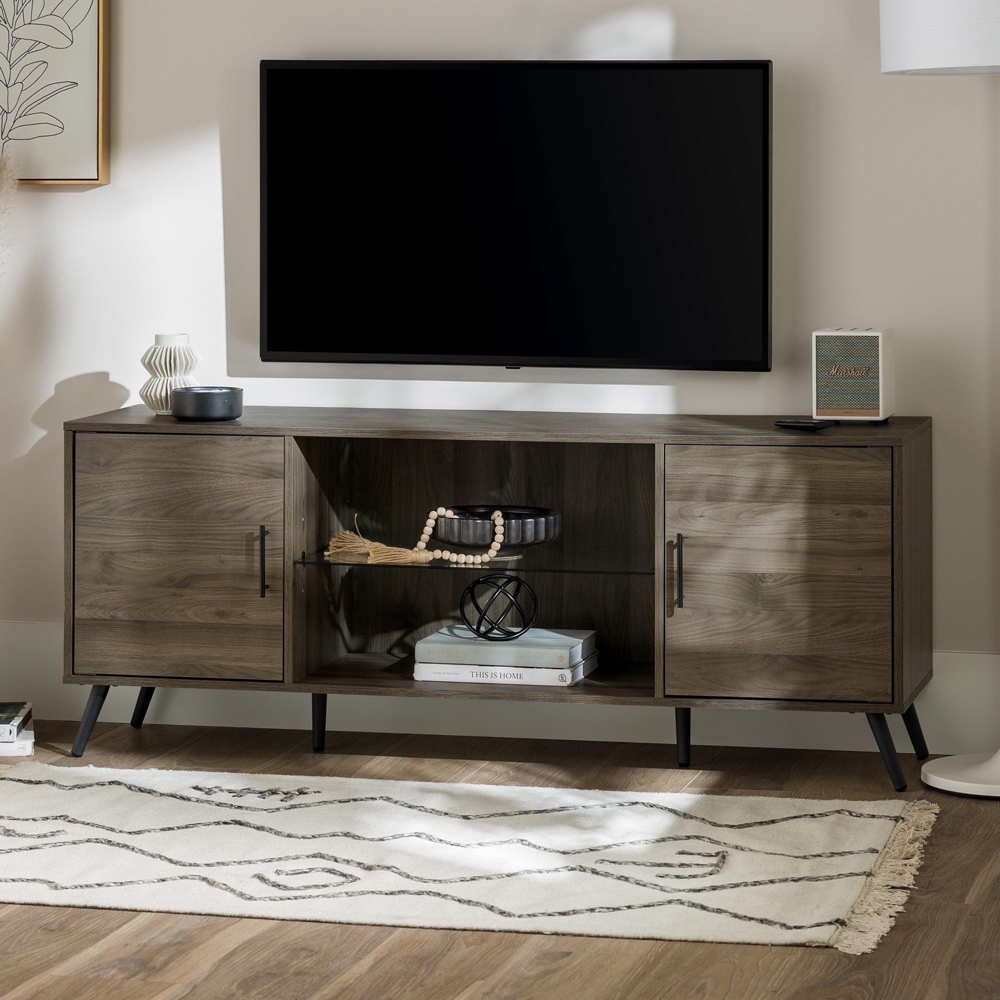 Walker Edison Mid Century 2-Door TV Stand for TVs Up to 68", Slate Grey