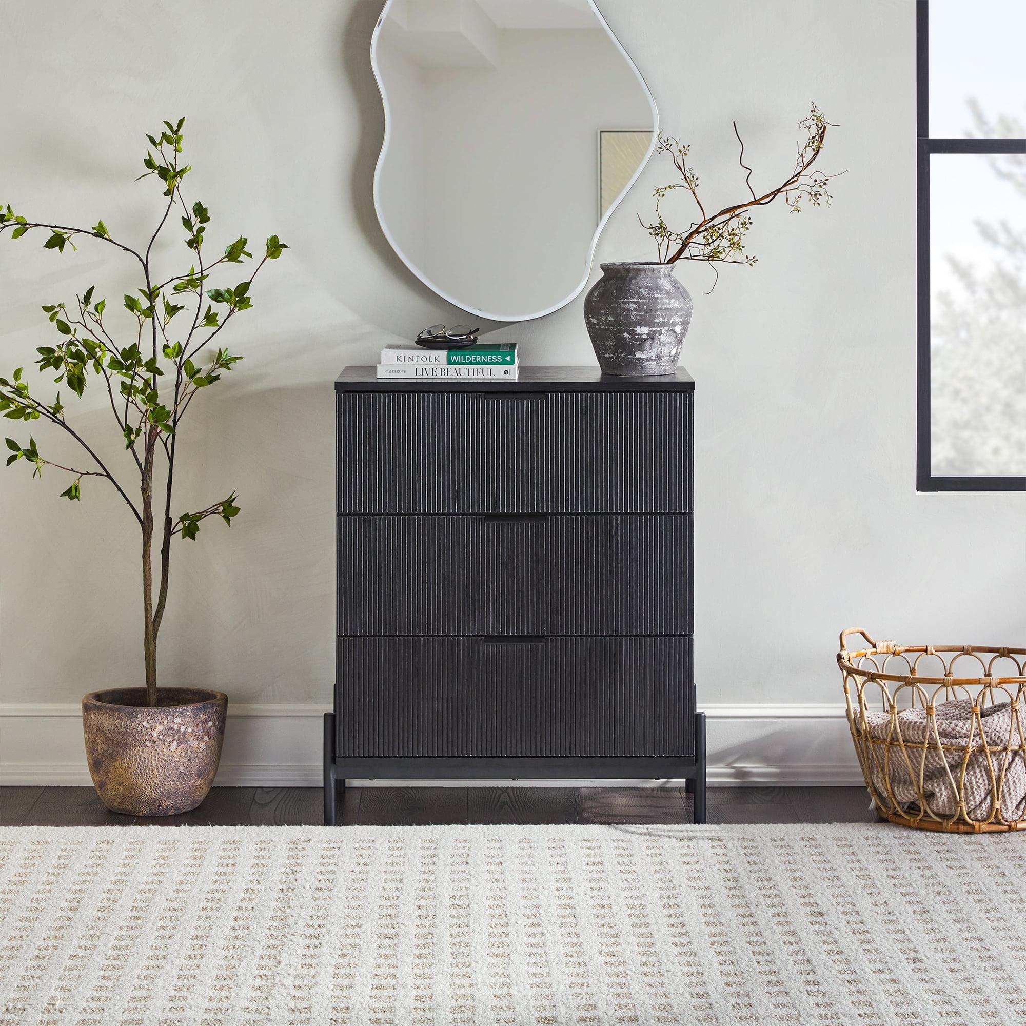 Walker Edison Mid-Century 3-Drawer Chest with Reeded Drawer Fronts, Black