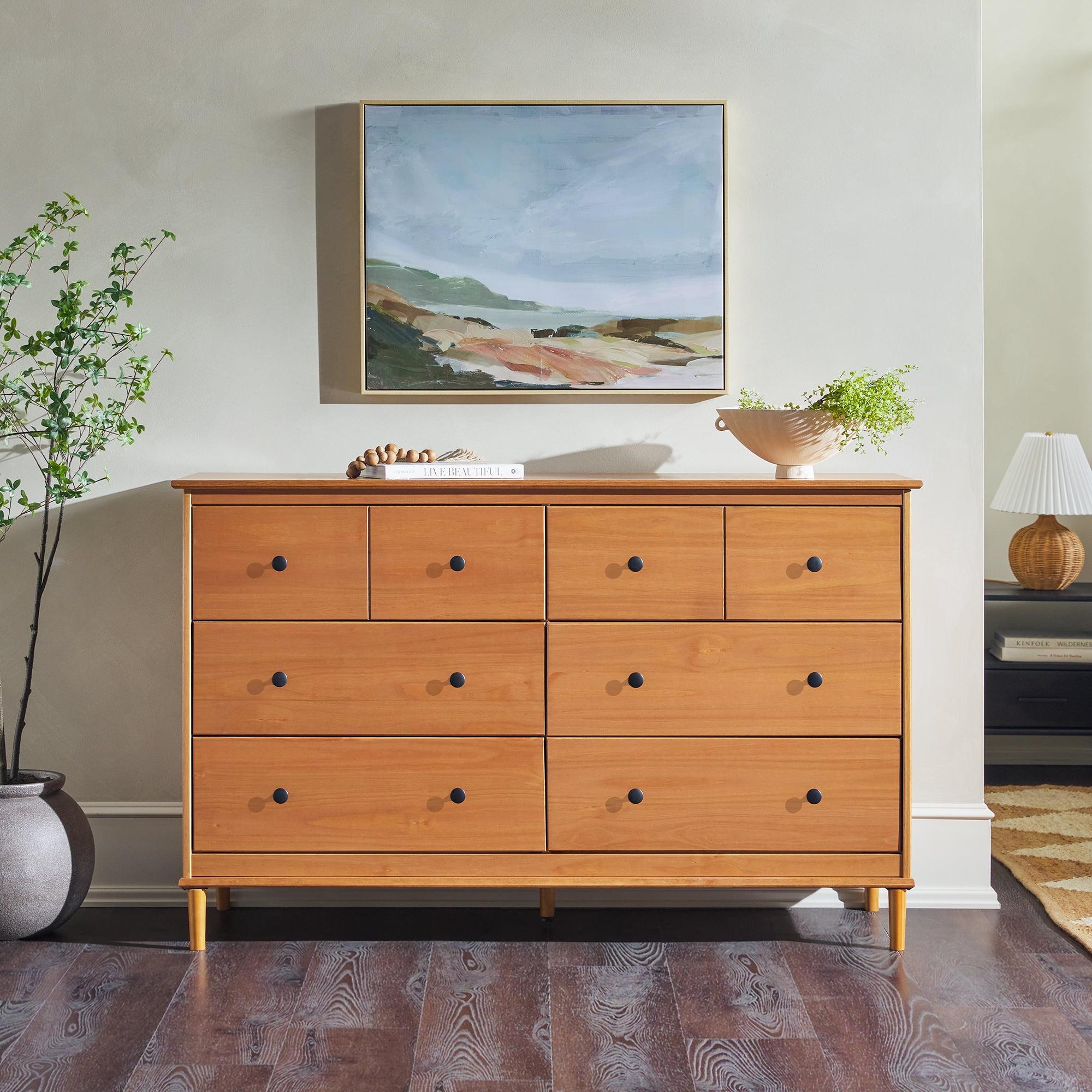 Walker Edison Mid-Century Modern 6-Drawer Solid Wood Dresser, Caramel