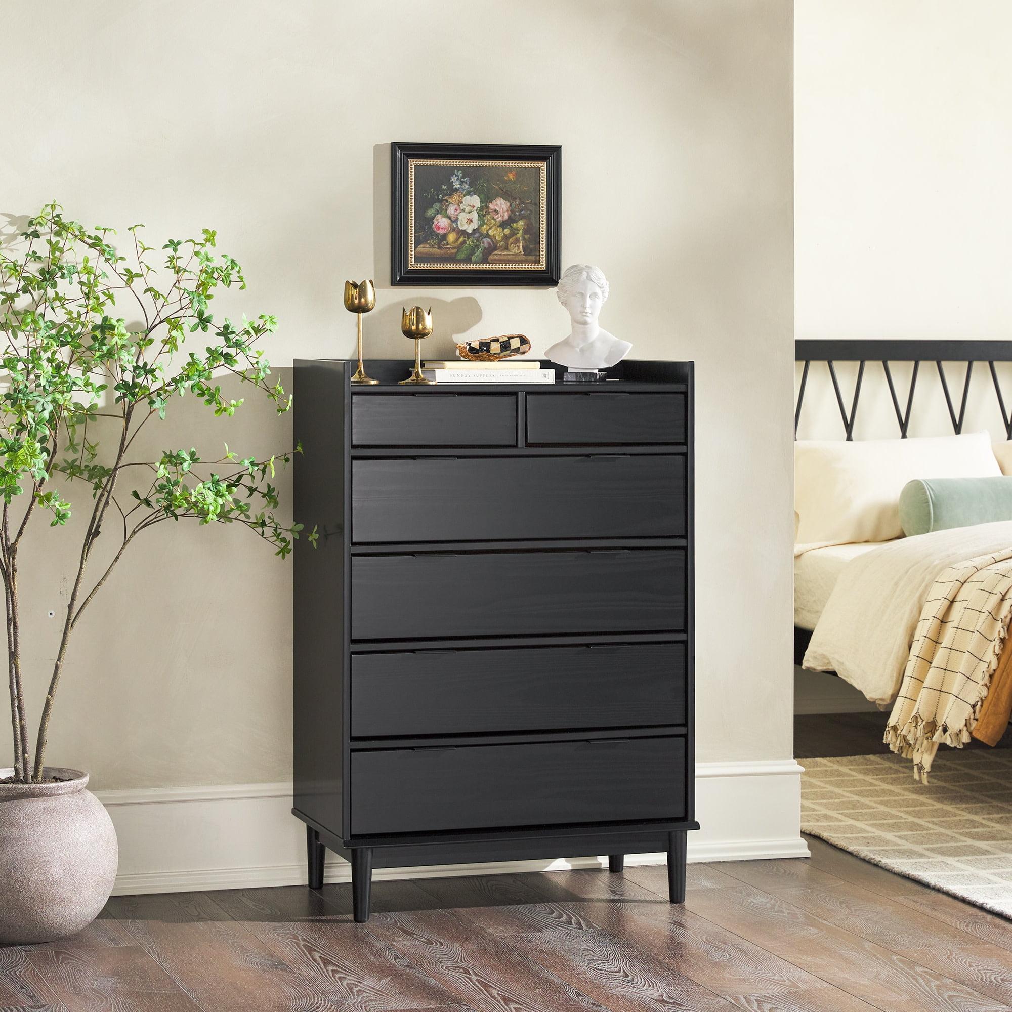 Walker Edison Mid-Century Modern 6-Drawer Wood Dresser, Solid Black