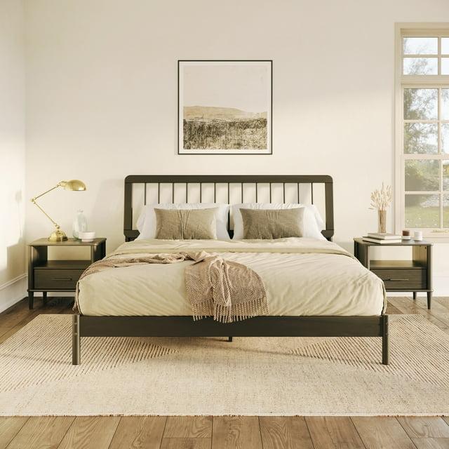 George Oliver Mid-Century Modern Solid Wood King Spindle Bed – Natural Pine