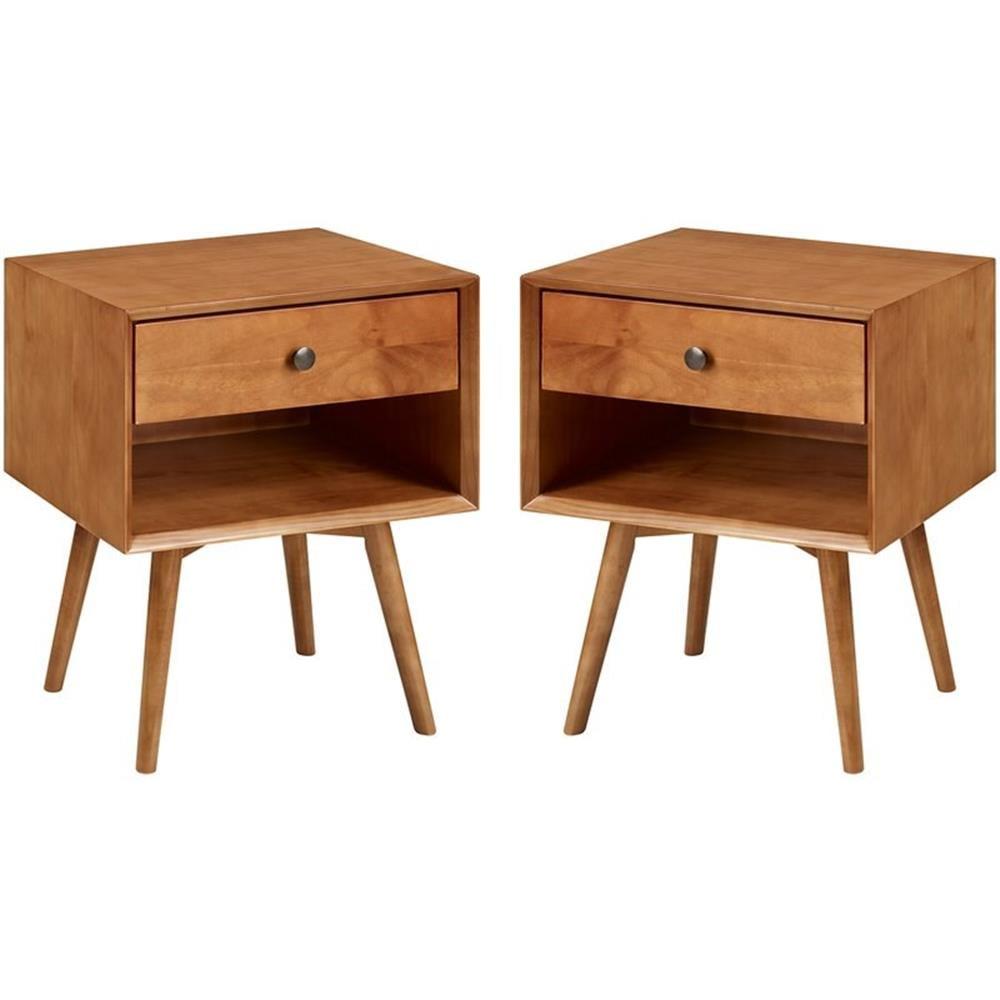 Walker Edison Mid-Century Nightstand, Set of 2, Caramel