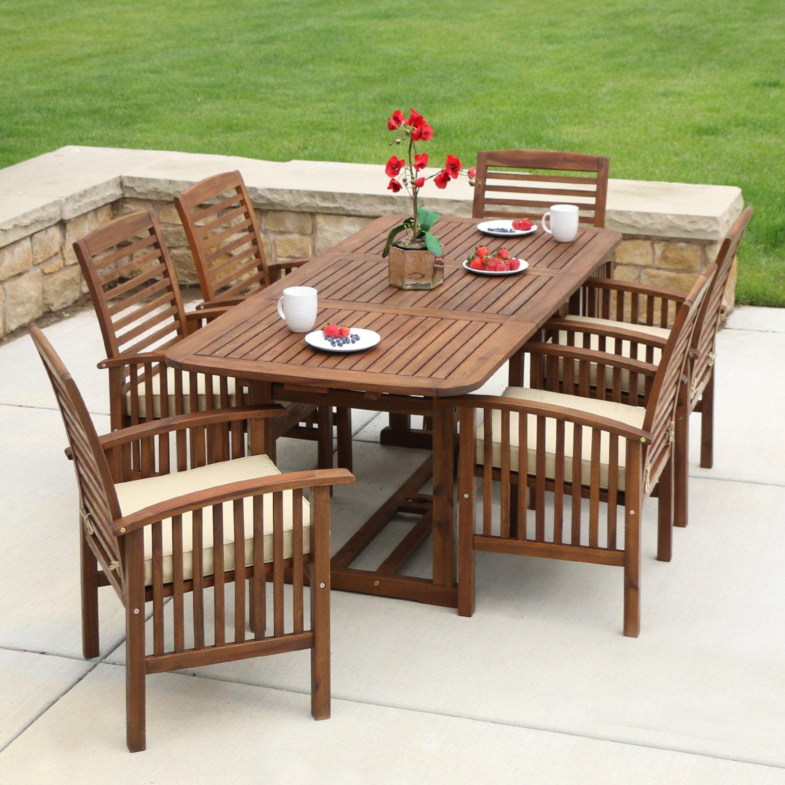 Walker Edison Midland 7-Piece Acacia Wood Patio Dining Set in Dark Brown