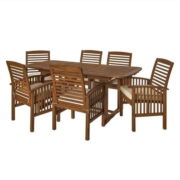 Walker Edison Midland 7-Piece Acacia Wood Patio Dining Set in Dark Brown