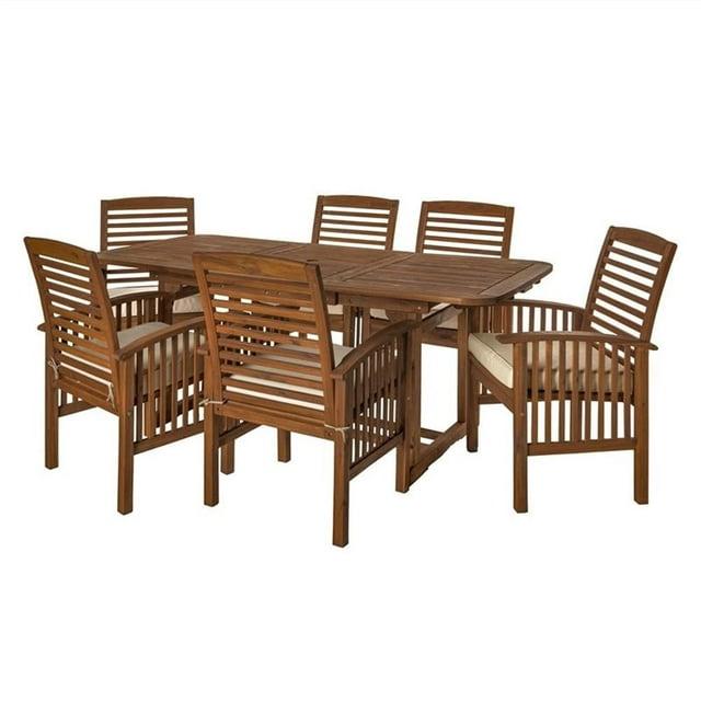 Walker Edison Midland 7-Piece Acacia Wood Patio Dining Set in Dark Brown
