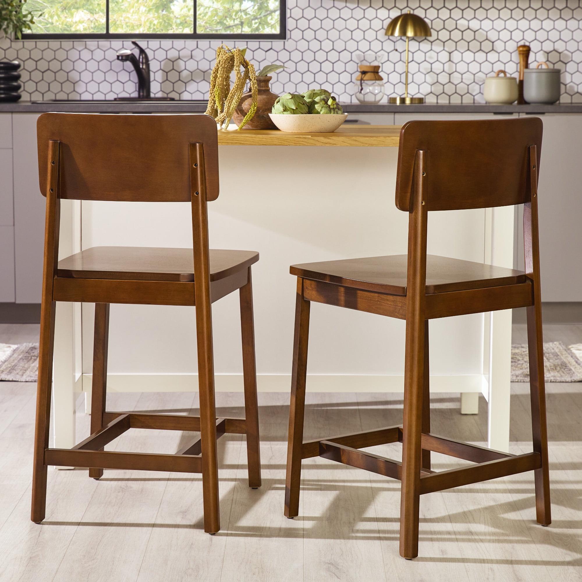 Walker Edison Minimalist Solid Wood Counter Stool, Set of 2, Walnut