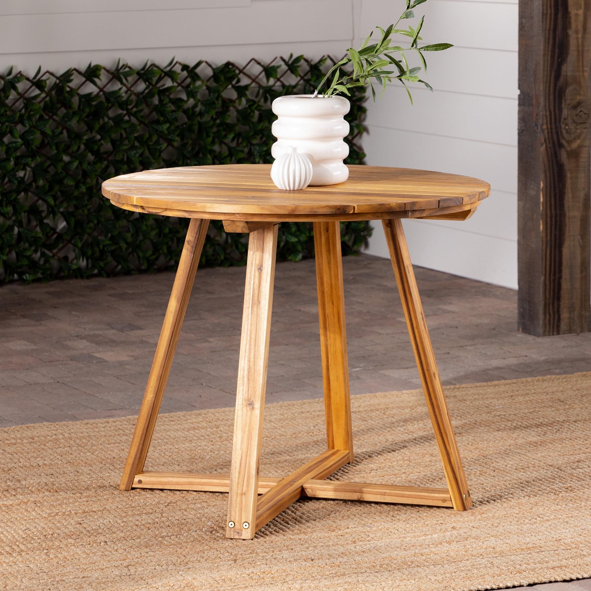 Natural Acacia Wood Round Outdoor Dining Table with Slatted Top