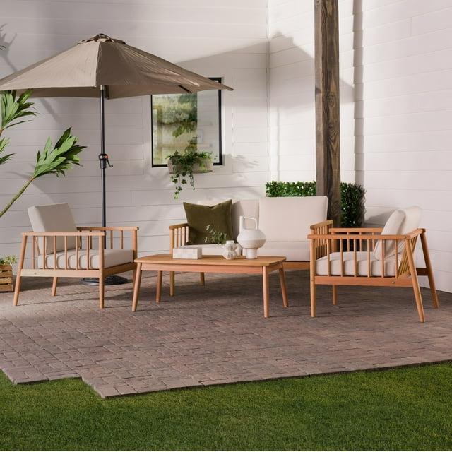 Walker Edison Modern 4-Piece Spindle-Style Eucalyptus Chat Set, Natural
