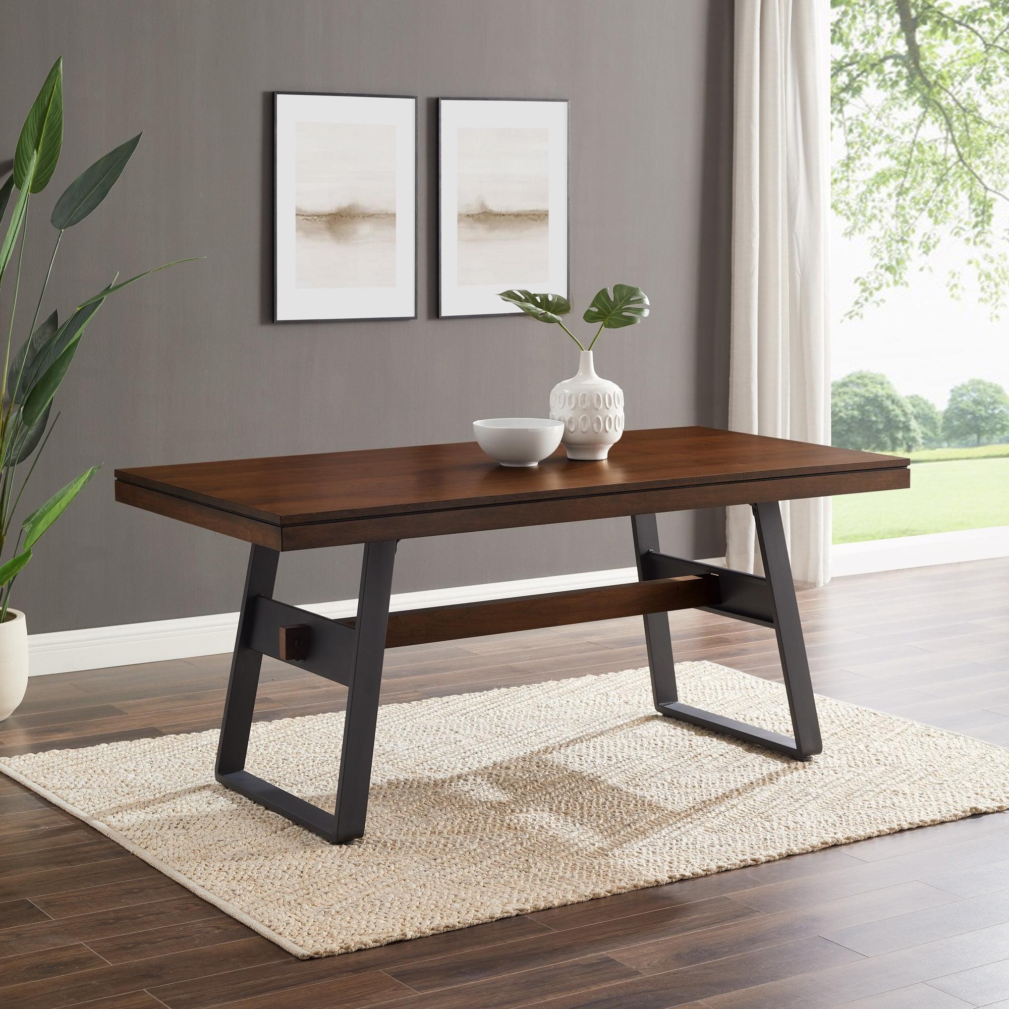 69" Dark Walnut Industrial Wood Dining Table with Metal Legs