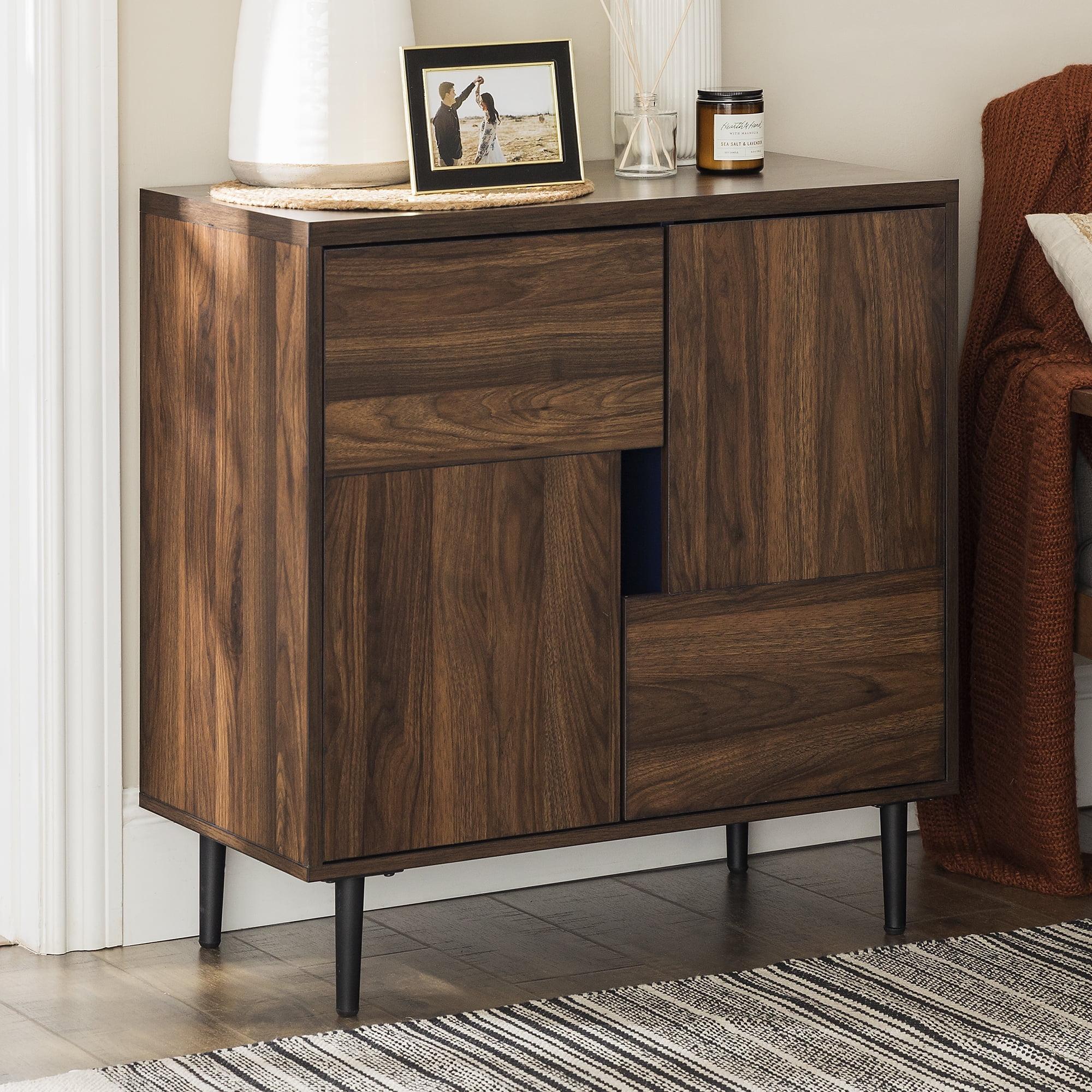 Dark Walnut Freestanding Modern Accent Cabinet with Shelves